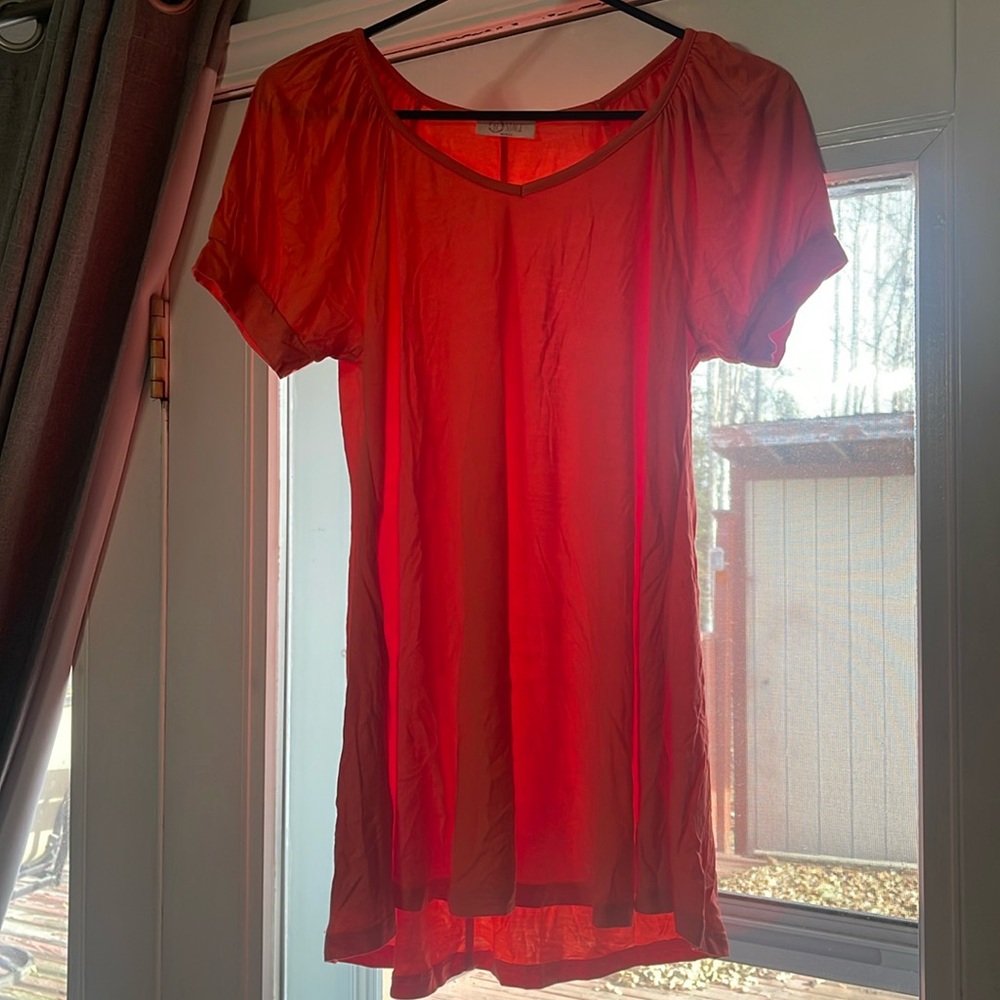 Be Stage coral orange small t shirt with banded slight puff sleeve